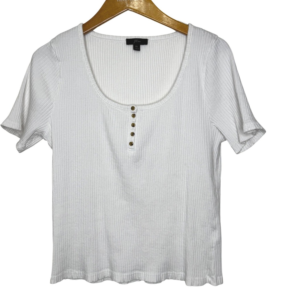 J. Crew Ribbed Short Sleeve Henley Women's White XL